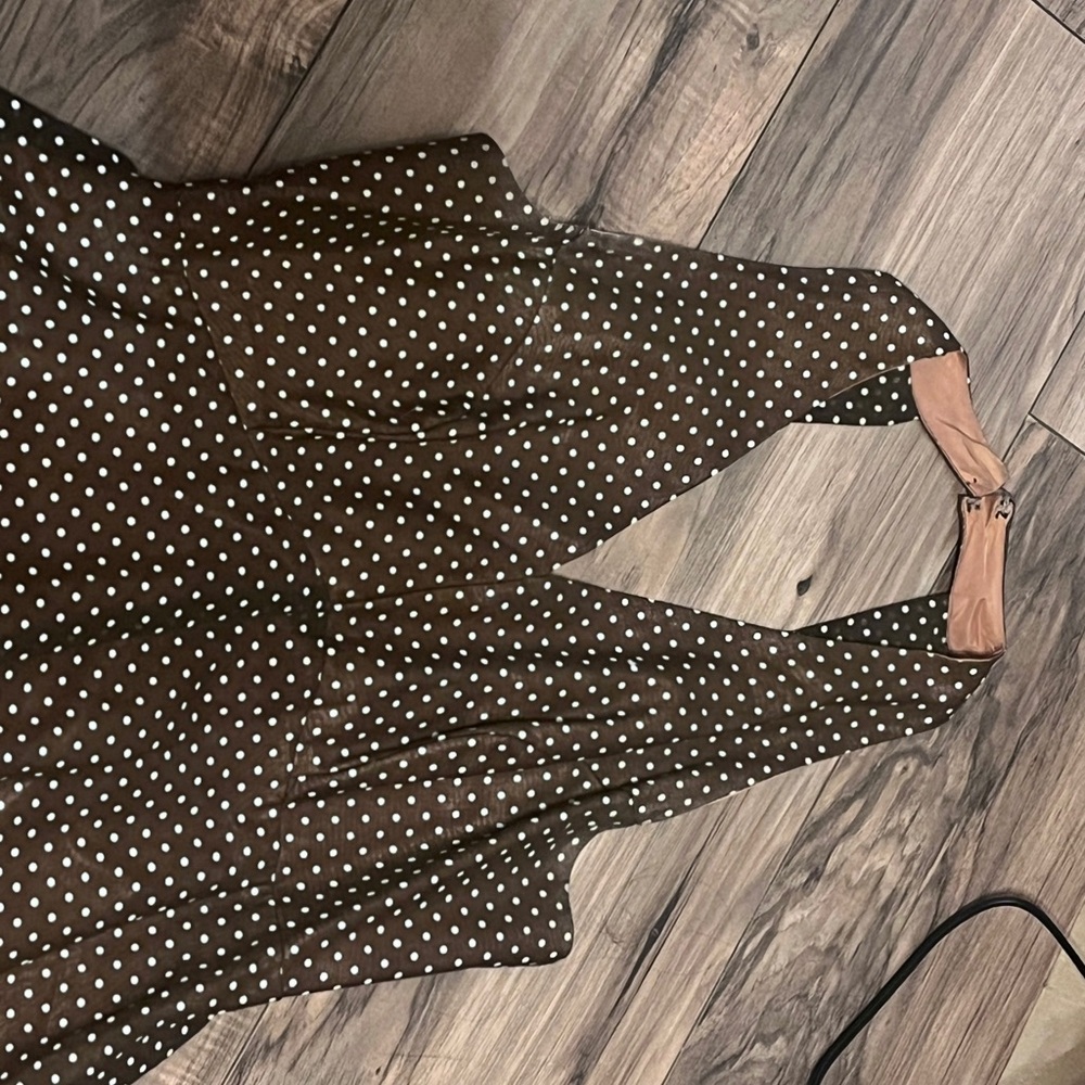 Elegant Brown Polka Dot Backless Dress